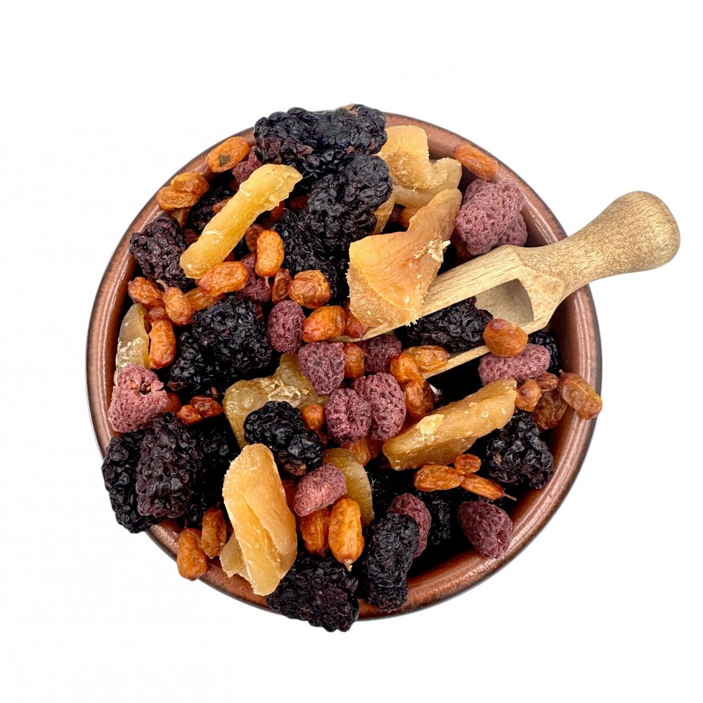 Dried Fruit Mix (Natural dry Sea Buckthorn Berries ~ Blackberries ~ Raspberries ~ Crystallized Ginger) Superior Quality Dried Fruit Mix (Natural dry Sea Buckthorn Berries ~ Blackberries ~ Raspberries ~ Crystallized Ginger) Superior Quality