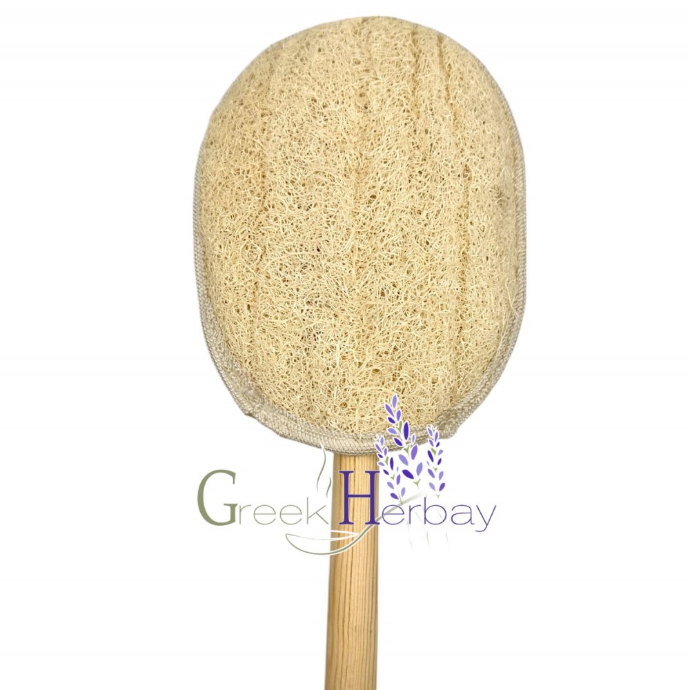 Natural Greek Loofah Brush Sponge with Wooden Pole (55cm 21.5inches') Kalymnos Bath Shower ~ Sea Loofah Sponge | Superior Quality 
