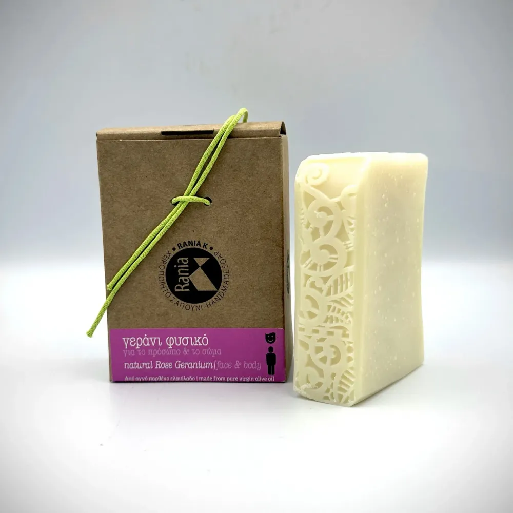 100% Handmade Natural Rose Geranium Soap Bar With Greek Olive Oil Soap - Organic Herbal Body&Face Soap - Hydration and Tightening Soap