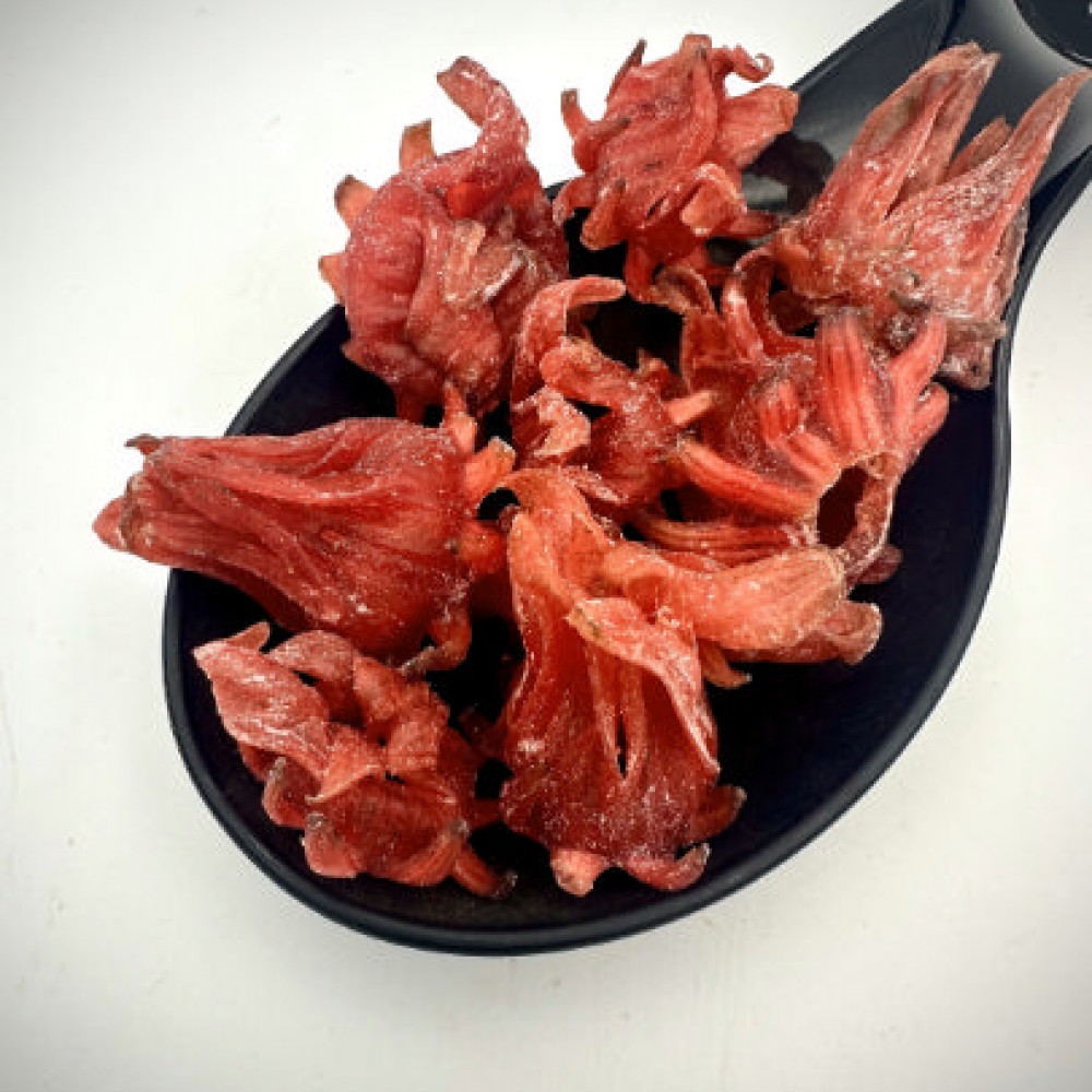 Dried Candied Hibiscus Flowers - Edible Hibiscus Flower - Red color added - Superior Quality Candied Snack