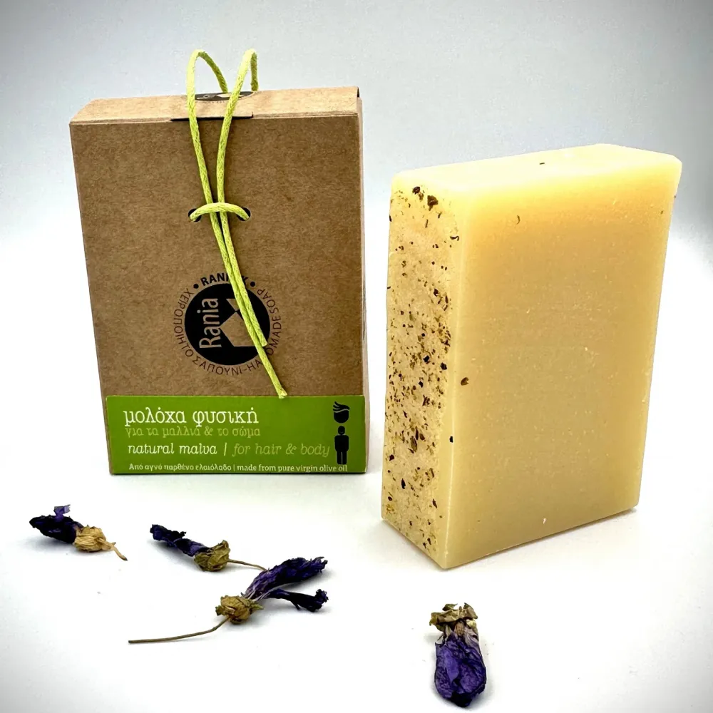 100% Handmade Natural Blue Mallow (Malva) With Greek Olive Oil Soap -  Herbal Hair&Body Soap - Soothe and Relaxing Soap